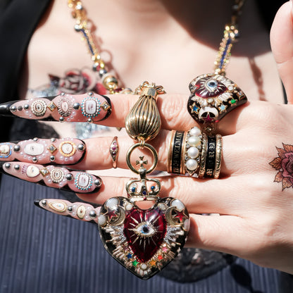 Sacred Heart Eye Necklace - Black × Red Radiant × Rainbow / Medium