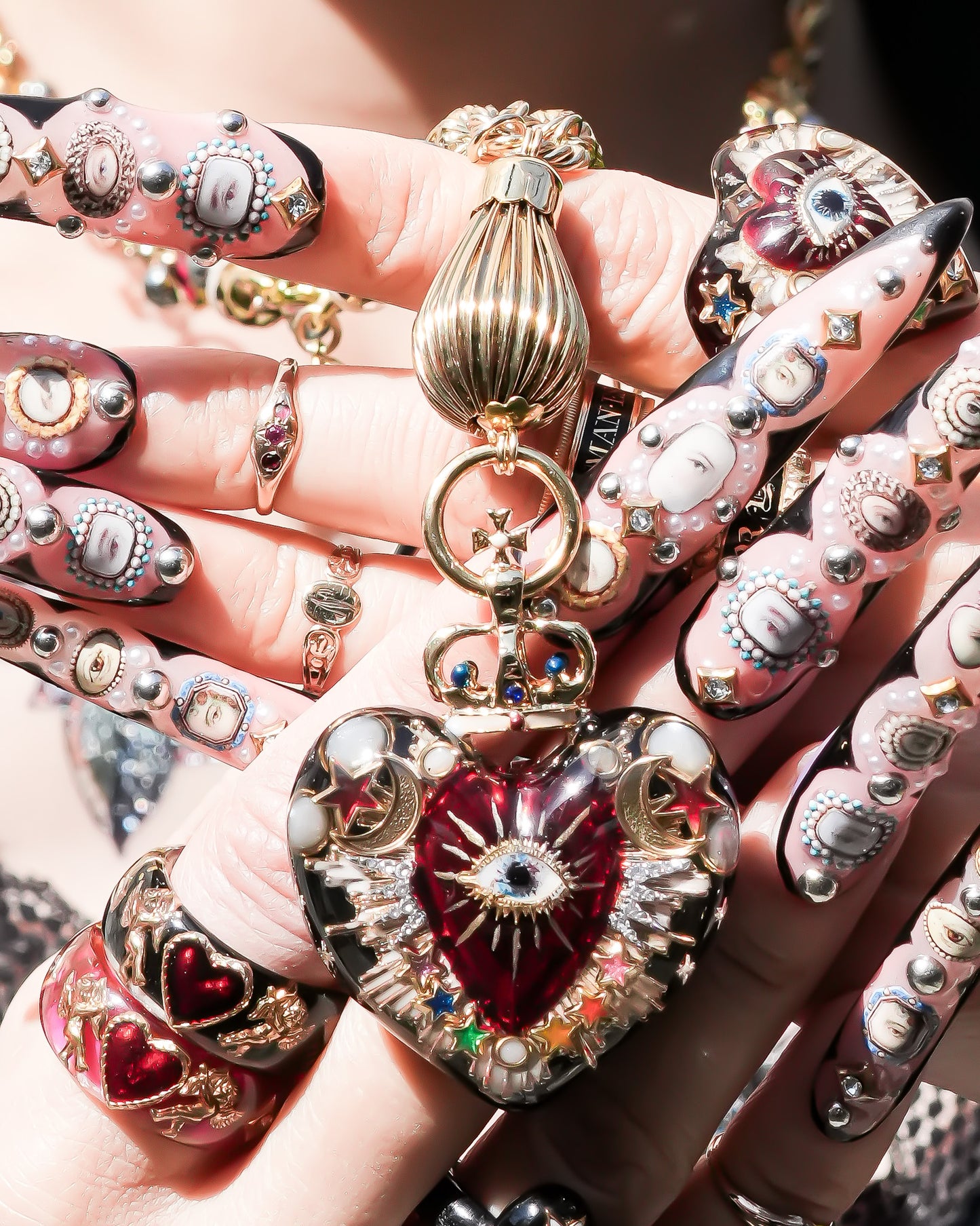 Sacred Heart Eye Necklace - Black × Red Radiant × Rainbow / Medium