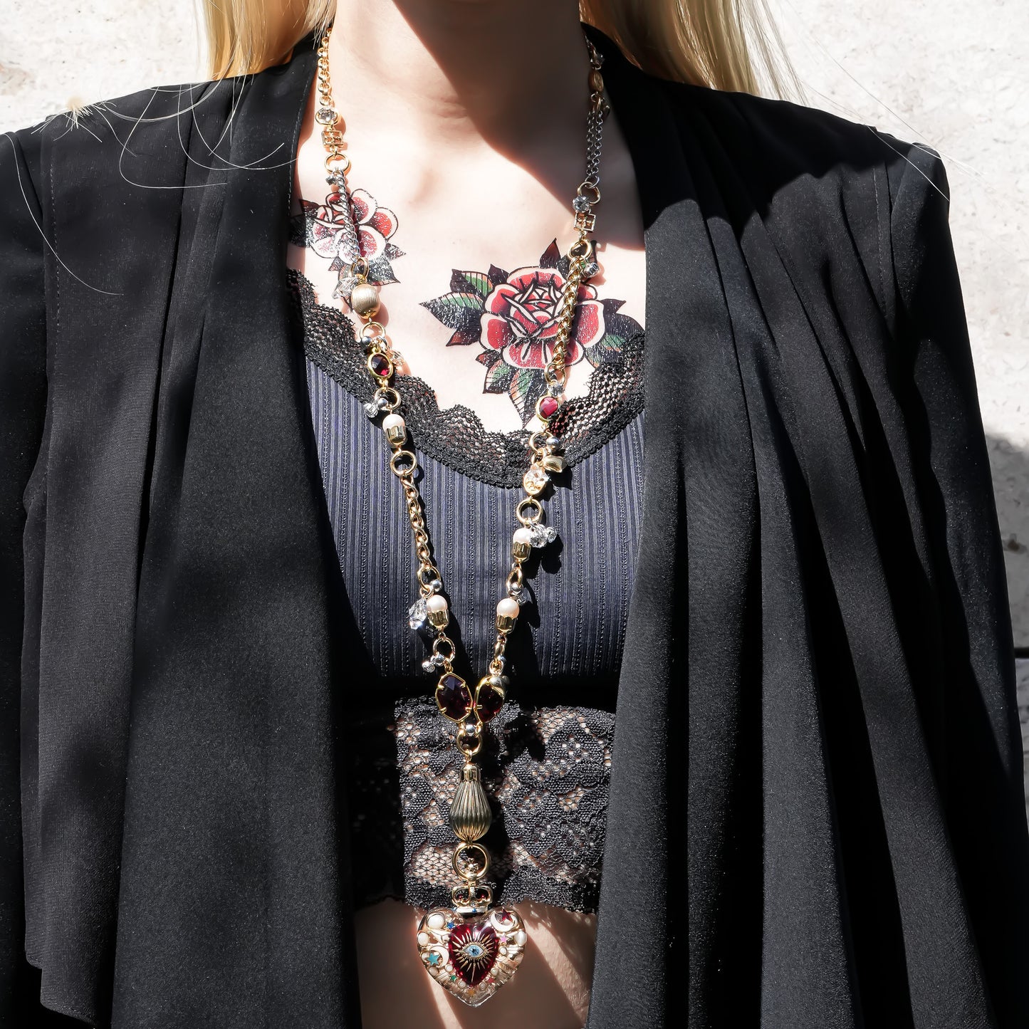 Sacred Heart Eye Necklace - Clear × Red × Rainbow / Medium