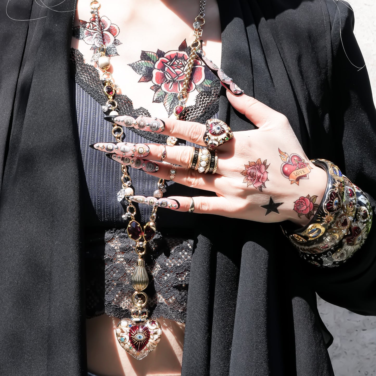 Sacred Heart Eye Necklace - Clear × Red × Rainbow / Medium