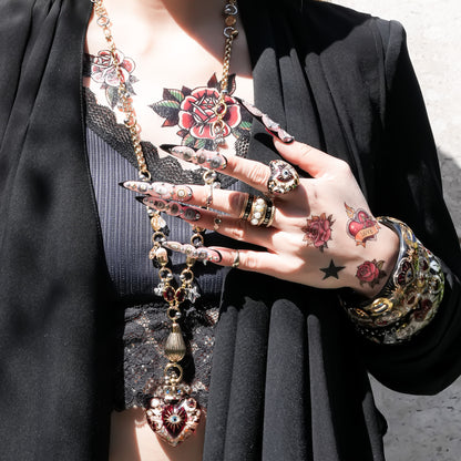 Sacred Heart Eye Necklace - Red × Red × Rainbow / Medium