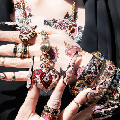 Sacred Heart Eye Necklace - Red × Red × Rainbow / Medium