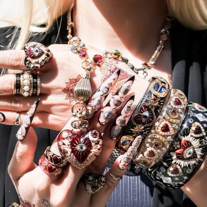 Sacred Heart Eye Necklace - Red × Red × Rainbow / Medium