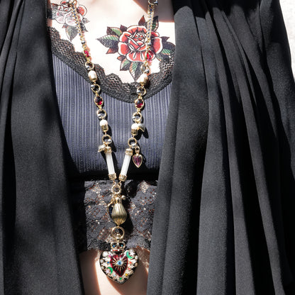 Sacred Heart Eye Necklace - Black × Red × Rainbow / Medium