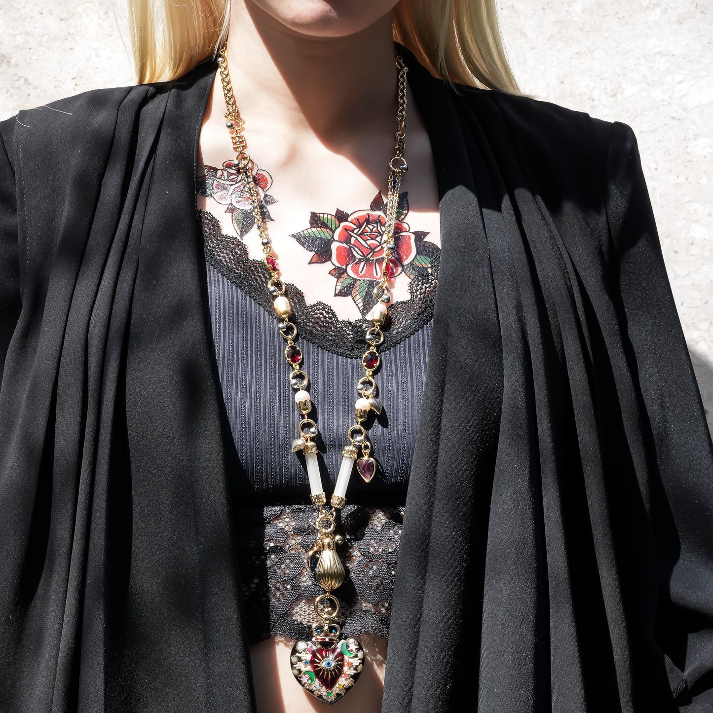 Sacred Heart Eye Necklace - Black × Red × Rainbow / Medium