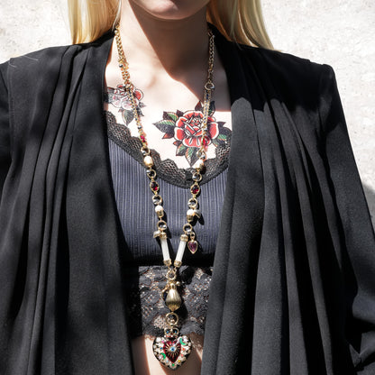 Sacred Heart Eye Necklace - Black × Red × Rainbow / Medium