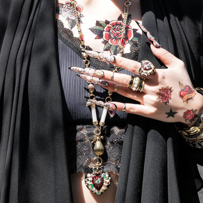 Sacred Heart Eye Necklace - Black × Red × Rainbow / Medium