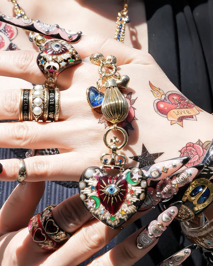 Sacred Heart Eye Necklace - Black × Red × Rainbow / Medium