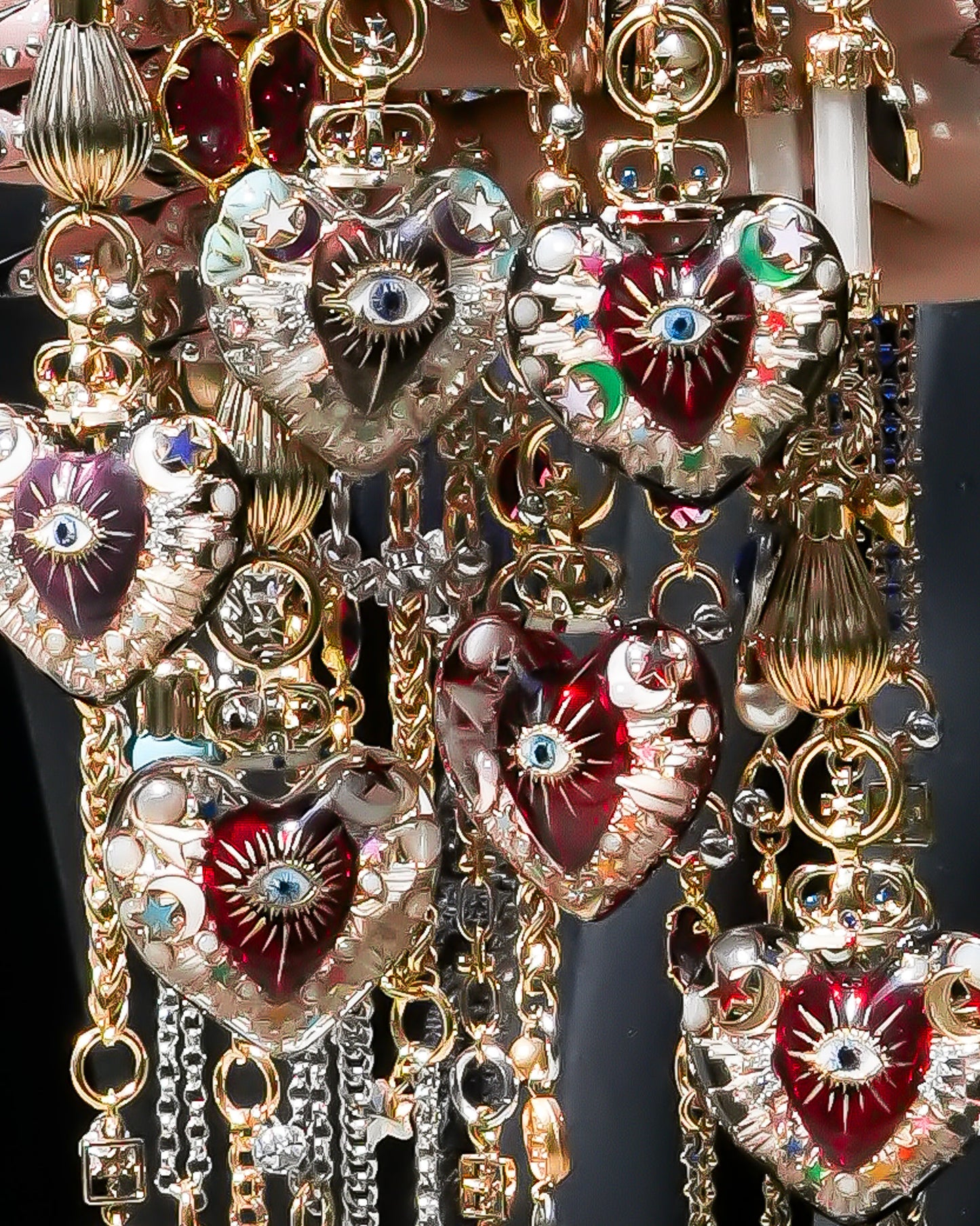 Sacred Heart Eye Necklace - Clear × Red × Rainbow / Medium