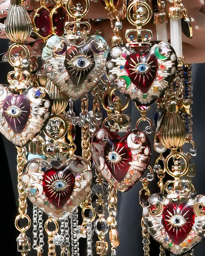 Sacred Heart Eye Necklace - Clear × Red × Rainbow / Medium