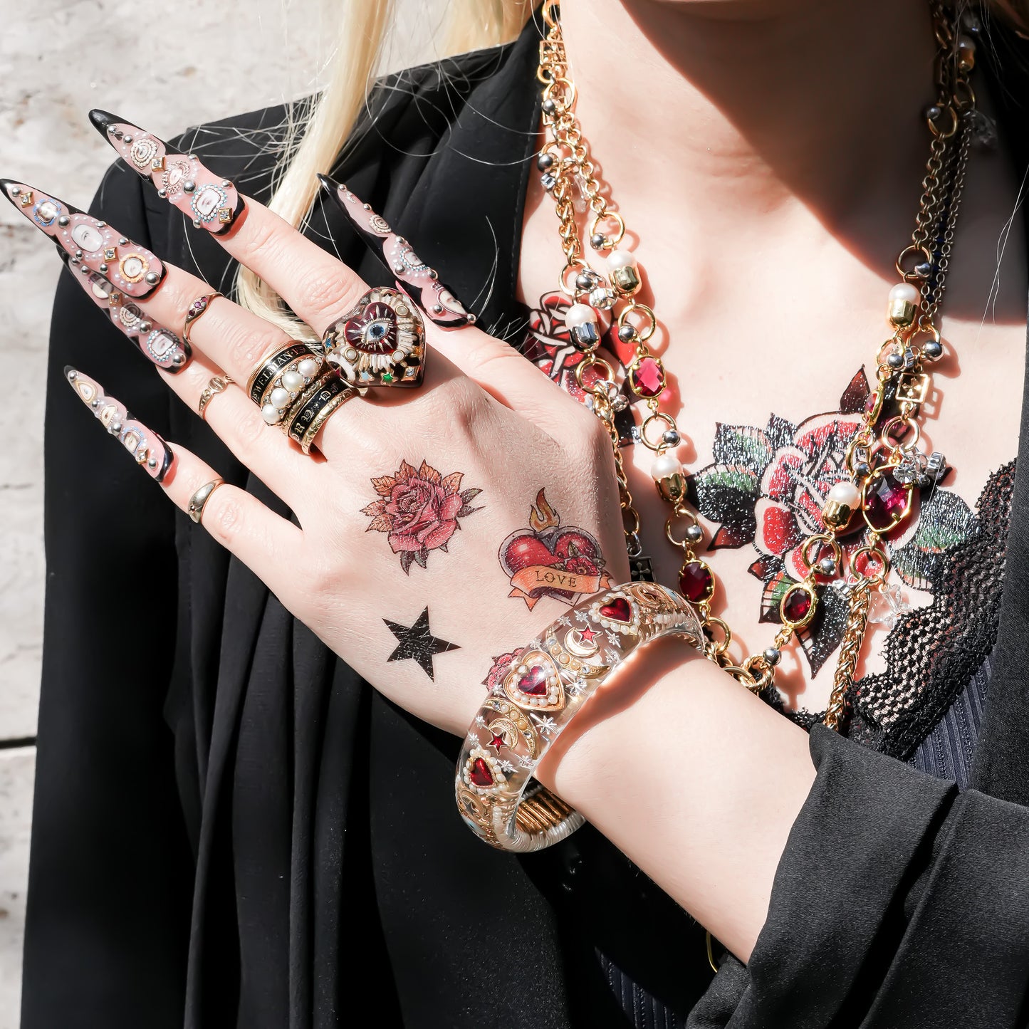 Celestial sacred heart bracelet – Clear×Red