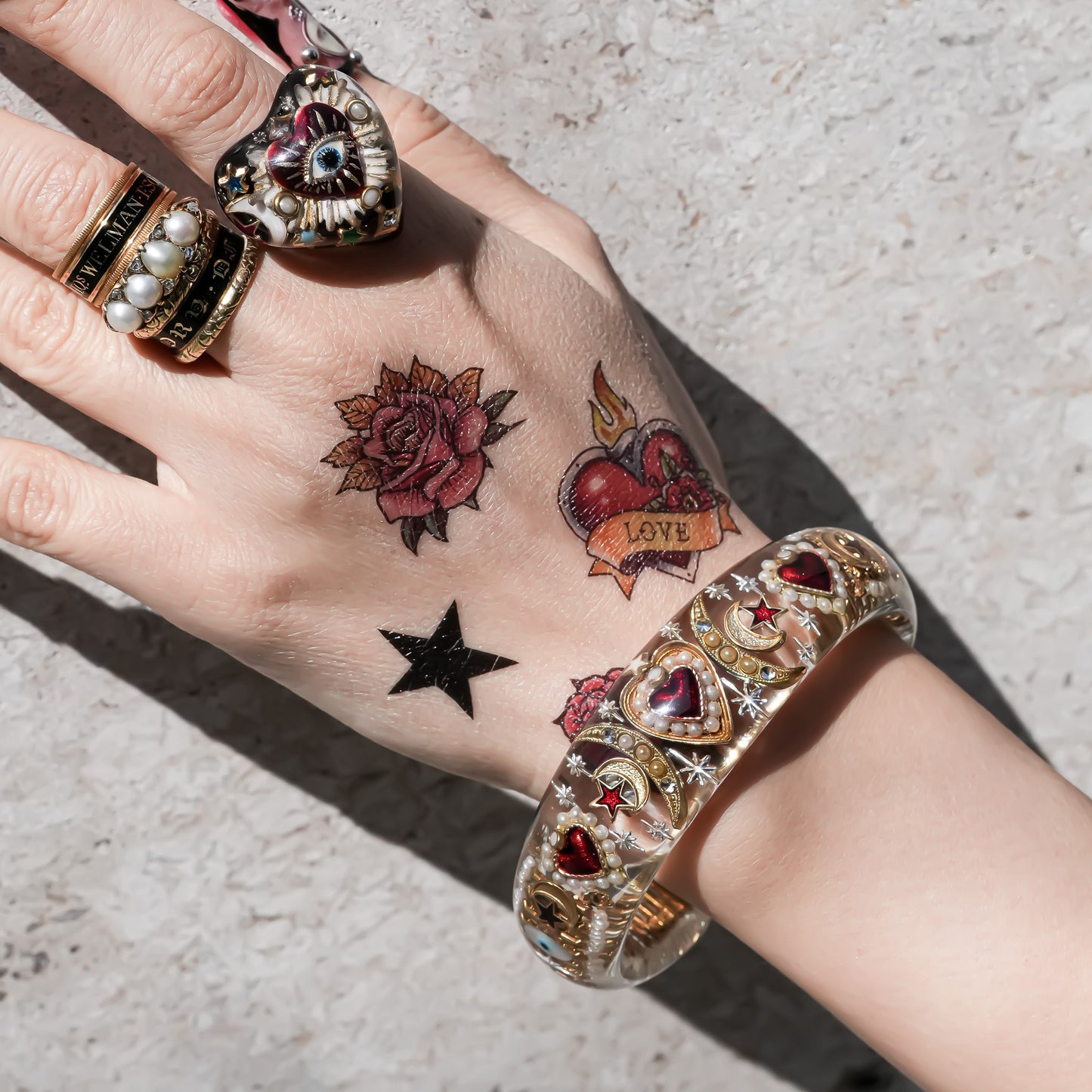 Celestial sacred heart bracelet – Clear×Red