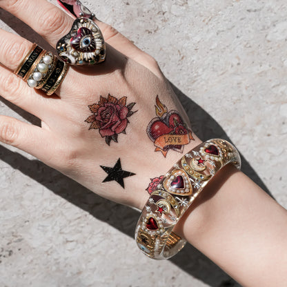 Celestial sacred heart bracelet – Clear×Red