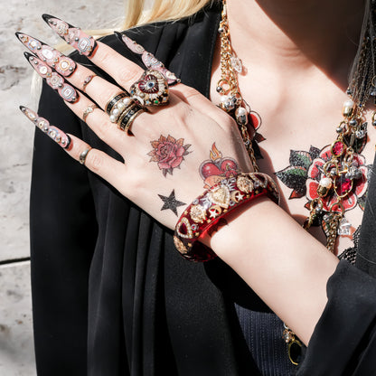 Crowned lion heart bracelet - red