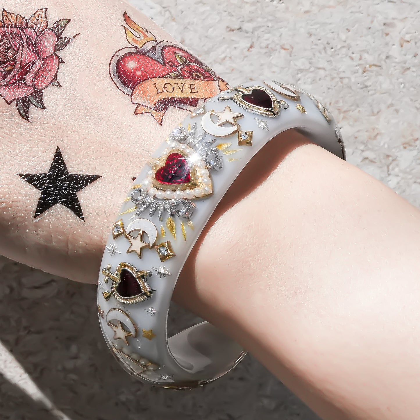 Sacred heart celestial bracelet - smoky white