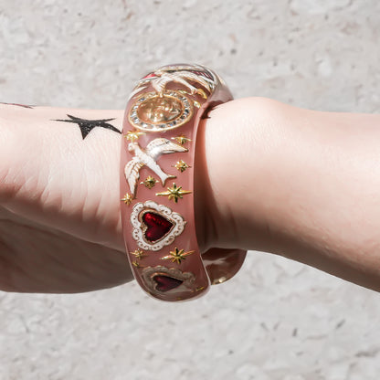 Lucky swallow heart bracelet – Smoky pink×Red
