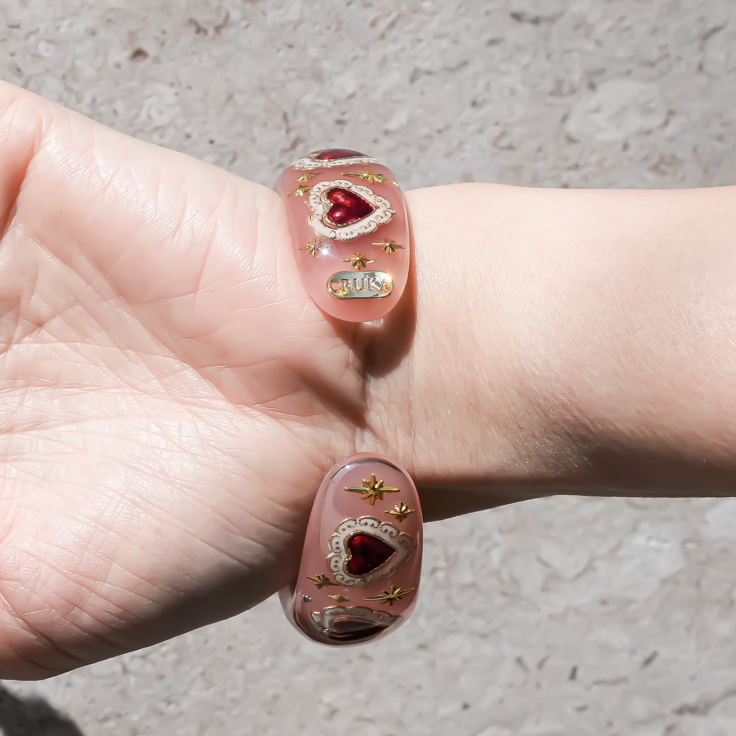 Lucky swallow heart bracelet – Smoky pink×Red