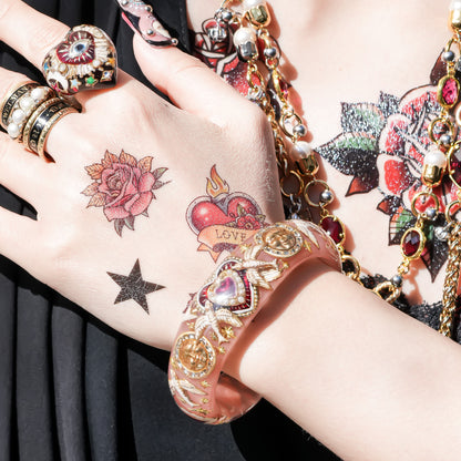 Lucky swallow heart bracelet – Smoky pink×Red