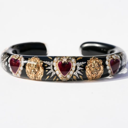 Sacred lion heart bracelet - black×Red
