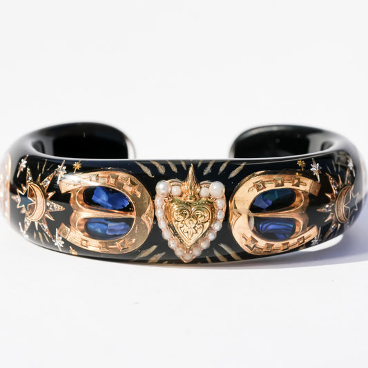 Golden heart & horseshoe bracelet – Black×Gold