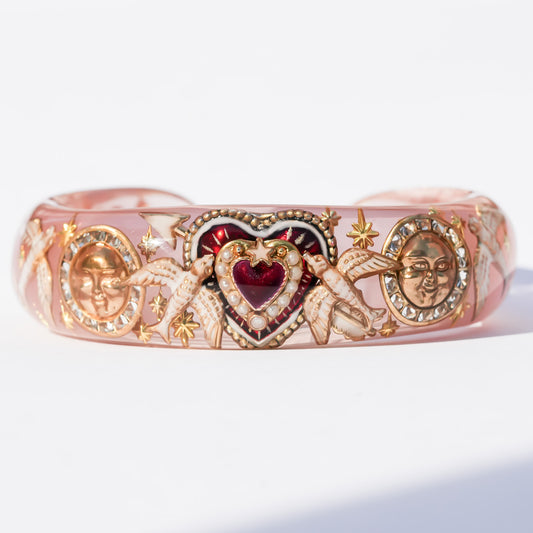 Lucky swallow heart bracelet – Smoky pink×Red