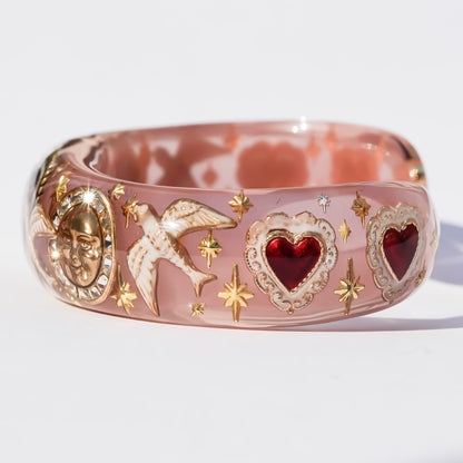Lucky swallow heart bracelet – Smoky pink×Red