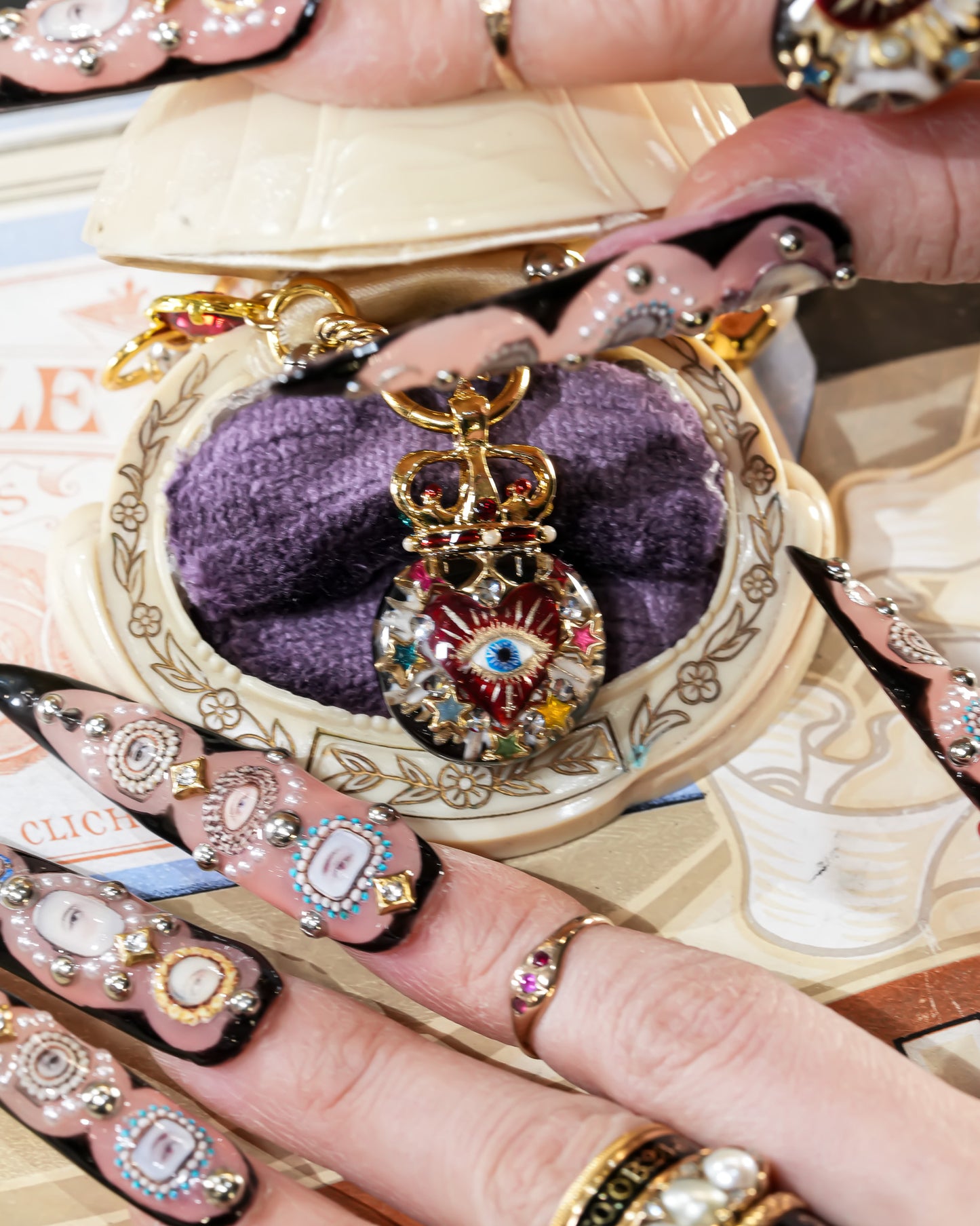 Sacred Heart Eye Necklace - Red × Rainbow Charm / Small