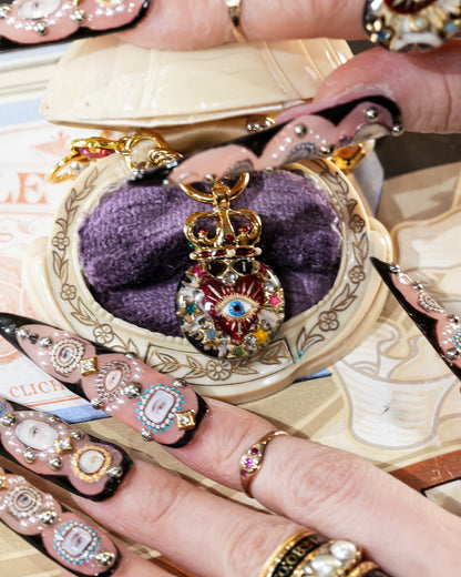 Sacred Heart Eye Necklace - Red × Rainbow Charm / Small