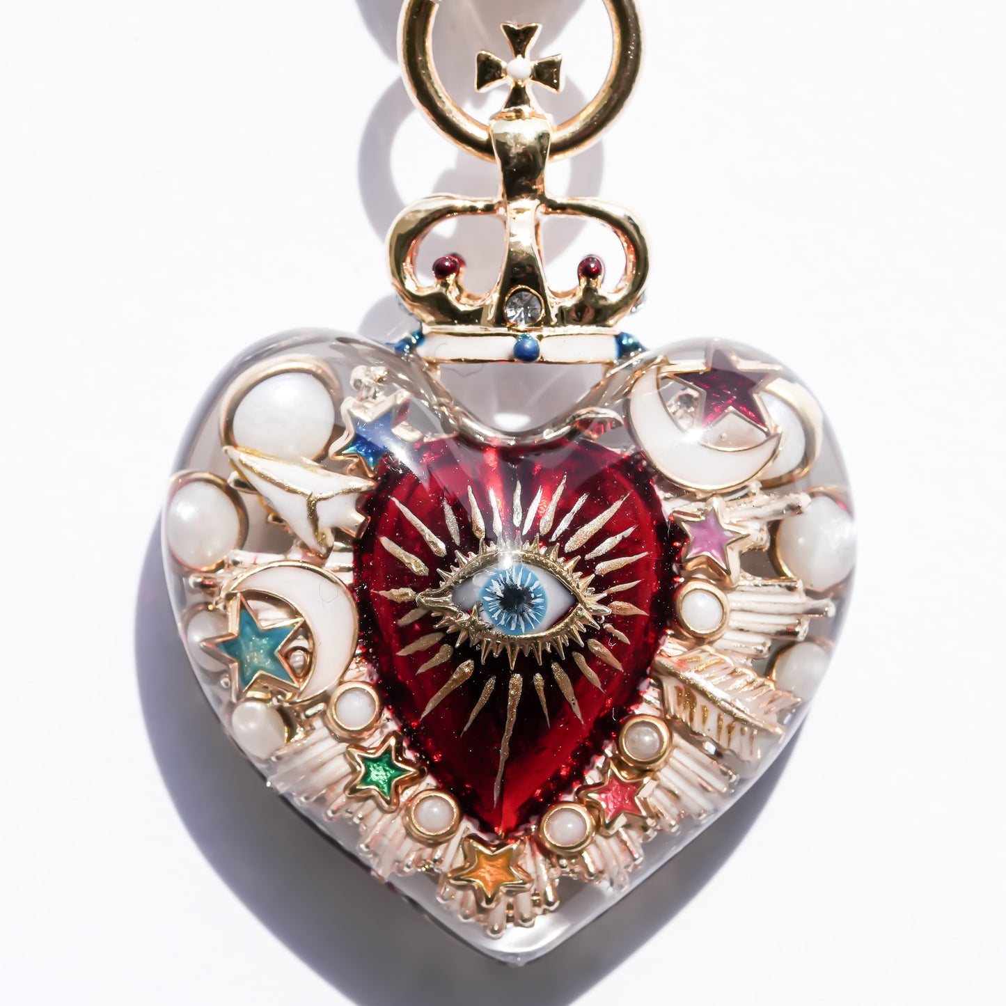 Sacred Heart Eye Necklace - Clear × Red × Rainbow / Medium