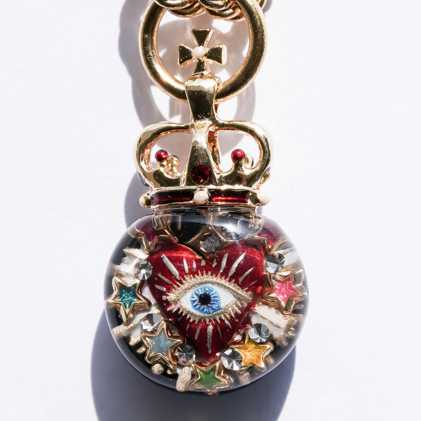 Sacred Heart Eye Necklace - Red × Rainbow Charm / Small