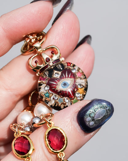 Sacred Heart Eye Necklace - Red × Rainbow Charm / Small