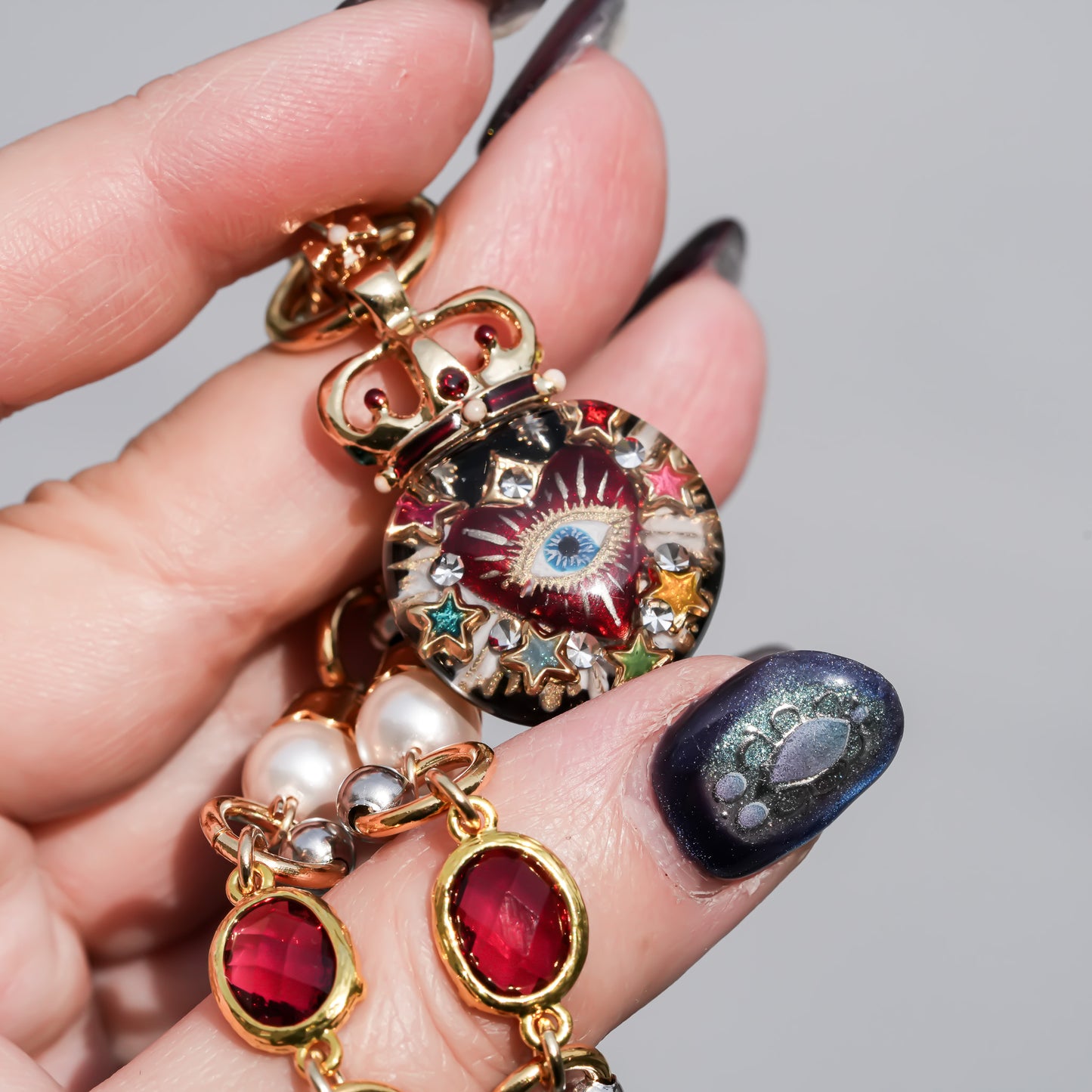 Sacred Heart Eye Necklace - Red × Gold Charm / Small