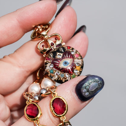 Sacred Heart Eye Necklace - Red × Gold Charm / Small