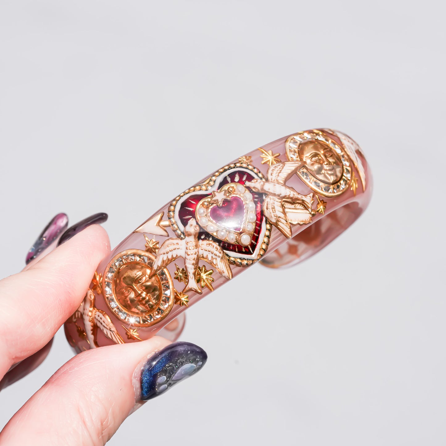 Lucky swallow heart bracelet – Smoky pink×Red