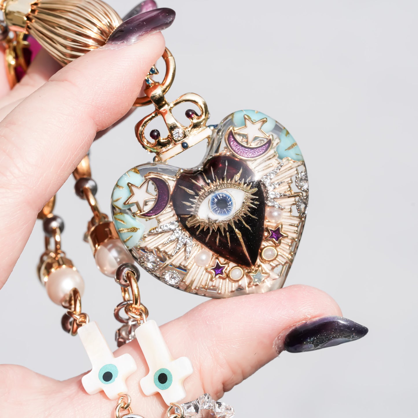 Sacred Heart Eye Necklace - Clear × Purple Mystic / Medium