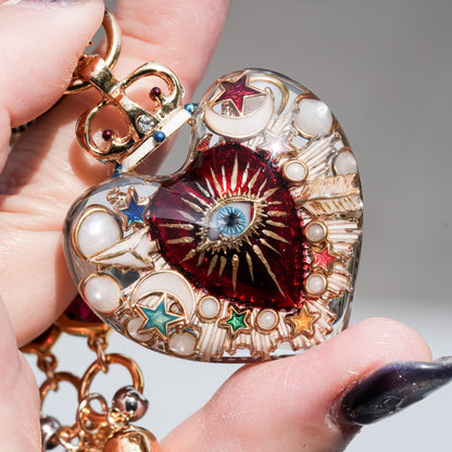 Sacred Heart Eye Necklace - Clear × Red × Rainbow / Medium