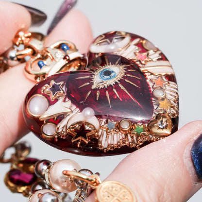 Sacred Heart Eye Necklace - Red × Red × Rainbow / Medium