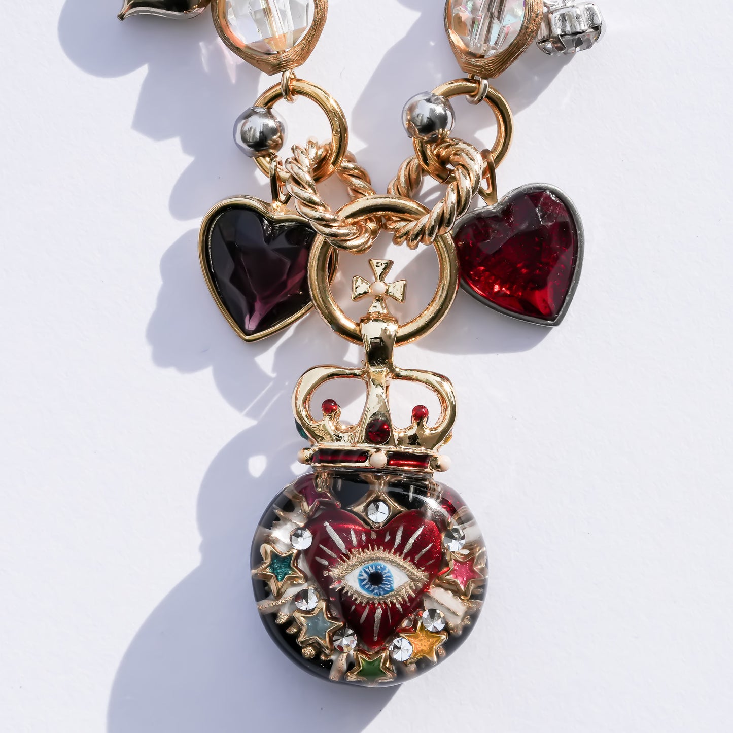 Sacred Heart Eye Necklace - Red × Rainbow Charm / Small