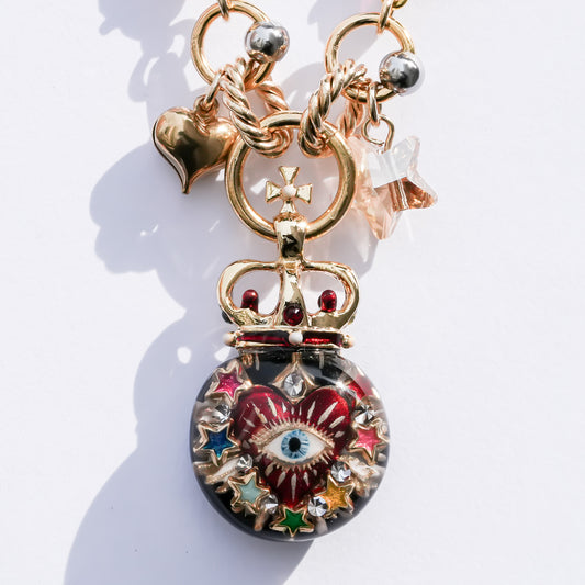Sacred Heart Eye Necklace - Red × Gold Charm / Small
