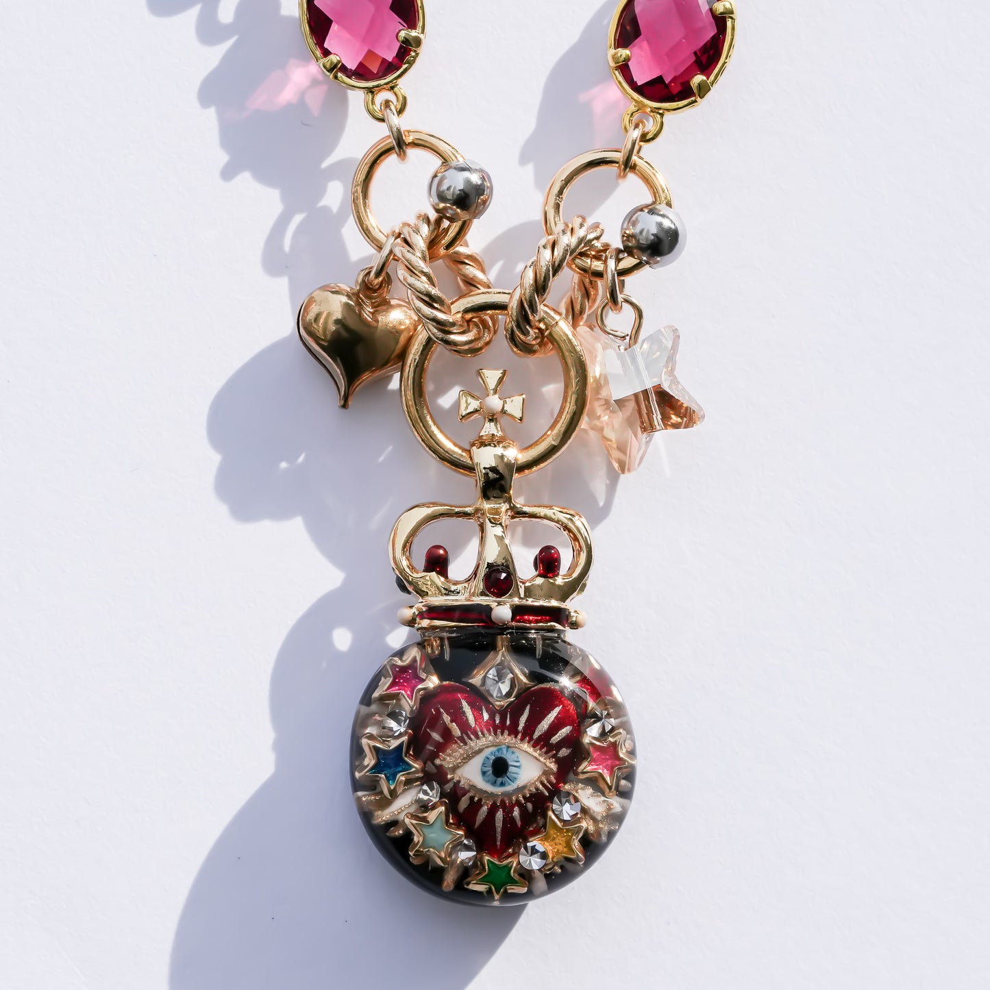 Sacred Heart Eye Necklace - Red × Gold Charm / Small