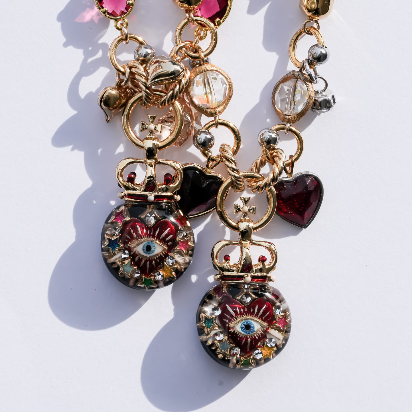 Sacred Heart Eye Necklace - Red × Rainbow Charm / Small