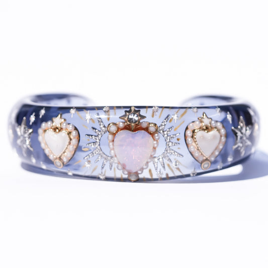 LOVE BRACELET / HEART / CLEAR BLACK / PINK OPAL