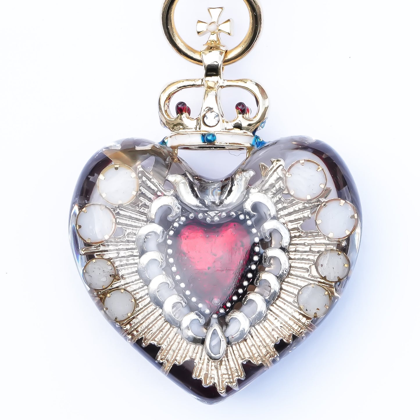 Sacred Heart Eye Necklace - Clear × Red × Rainbow / Medium