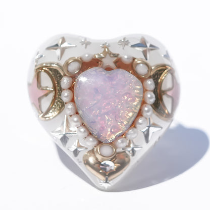 LOVE RING / HEART / WHITE / PINK OPAL / #10