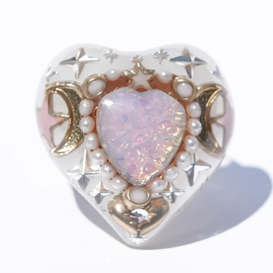 LOVE RING / HEART / WHITE / PINK OPAL / #10