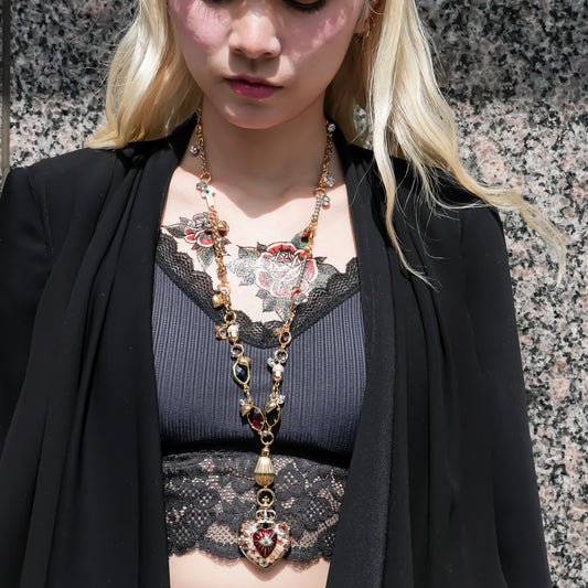 Sacred Heart Eye Necklace - Clear × Red × Rainbow Arrow / Medium