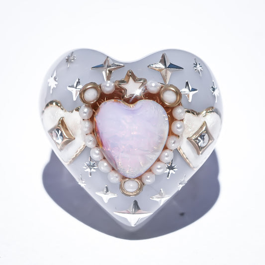 LOVE RING / HEART / SMOKY GRAY / PINK OPAL / #14