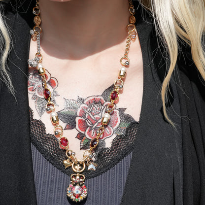 Sacred Heart Eye Necklace - Red × Gold Charm / Small