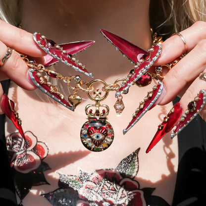 Sacred Heart Eye Necklace - Red × Gold Charm / Small