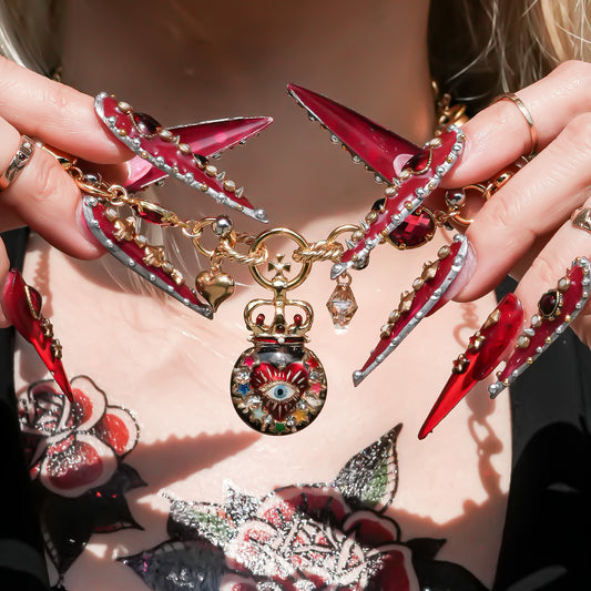 Sacred Heart Eye Necklace - Red × Gold Charm / Small